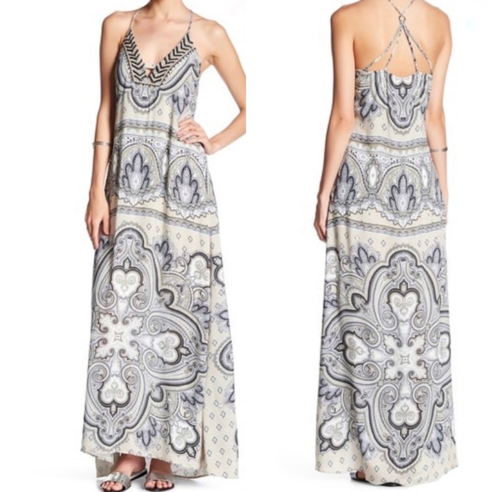 HALE BOB Beaded Strappy Boho Maxi Dress NWT Influencer XS embellished